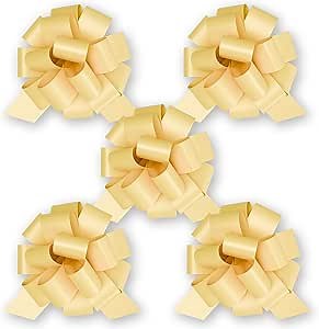 5-Inch Yellow Pull String Gift Bows – Satin Finish, Easy to Assemble, Pack of 5 – Yellow Bows for Christmas, Birthdays, Baby Showers, and Special Occasions