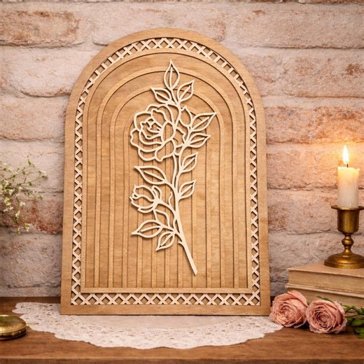 Rose Flower Arch Sign, Botanical Wood Wall Art, Layered Cottage Style Decor - Etsy