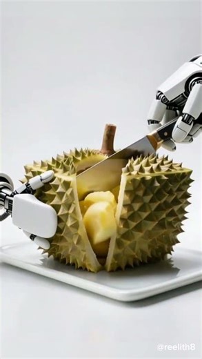 Durian Cubed by Robot — Spiky Fruit Meets Precision