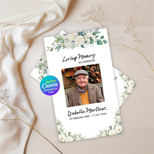 Floral Funeral Prayer Card Template, Memorial Obituary Card, Sympathy Card Canva Editable (instant Download) - Etsy