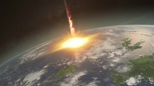 Asteroid hitting Earth exploding and dislocating clouds in a massive shock wave