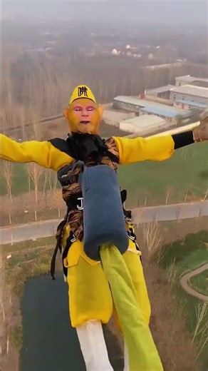 Monkey King and Pigsy Go Bungee Jumping!#funnyshorts
