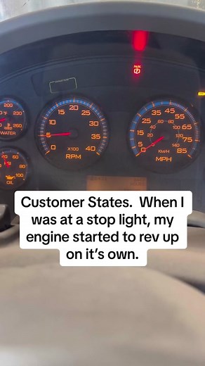 Customer States. When I was at a stop light, my engine started to rev up on it’s own. Help!!! #comeoverhere #dieseltech #diesel #mechanic #trucker #semitruck #mechanictips #bigrig #trucking #customerstates #truckmechanic #dieselmechanic #truckstop disclaimer- for demonstration purposes only.