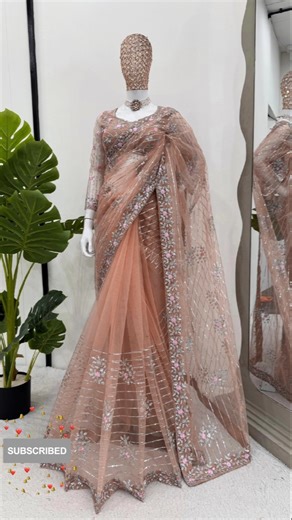 #soft net fabric with thread and sequence work blouse #