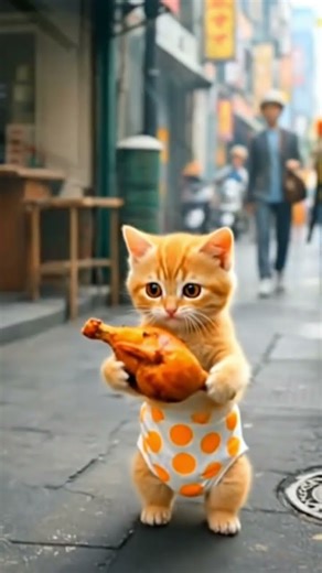 Kitten Steals a Chicken Roast to Feed a Hungry Cat! ❤️ #cat #ai #aivideo #cartoon
