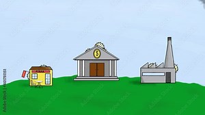 Doodle animation of corona virus attacking the economy impacting global economic growth causing unemployment