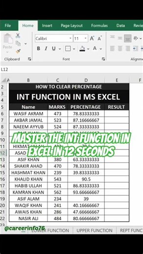 Master the INT Function in Excel in 12 Seconds😃 #ExcelTricks #ExcelShorts #ExcelTips #LearnExcel