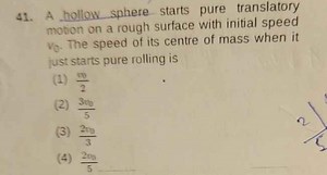 41. A hollow sphere starts pure translatory motion on a rough s... | Filo