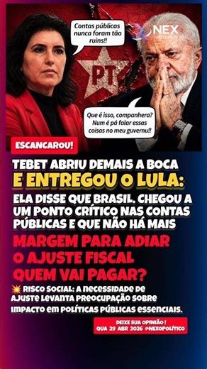 SIMONE TEBET ADMITE CRISE FISCAL NO GOVERNO LULA E DIZ QUE BRASIL CHEGOU NO LIMITE!