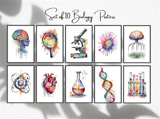 Set of 10 Printable Biology Medical Posters | Watercolor Theme | Educational Classroom Decor and Home Decor | Instant Download - Etsy