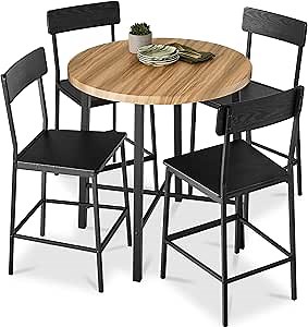Best Choice Products 5-Piece Modern Round Counter Height Dining Set for Home Kitchen, Dining Room w/ 4 Chairs, 1.5in Thick Table - Light Brown/Black