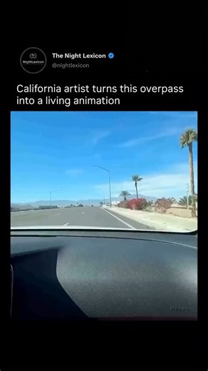 The Night Lexicon on Instagram: "On an overpass in Indio, California, artist Hervey Garcia transformed an ordinary commute into something unforgettable. His 600-foot kinetic mural Liberation stretches along the Fred Waring Drive bridge, appearing abstract when viewed up close or standing still. But once cars pass by at around 35–45 mph, the illusion comes to life. Using a zoetrope-style effect, the painted silhouettes begin to move—figures run, leap, and glide across the wall in a fluid sequence
