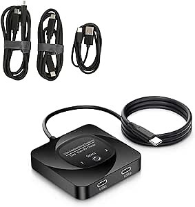 USB C Switch, 8K 60Hz 2 in 1 Output USB3.1 Type C Data Transfer Splitter, 10Gbps Data Transfer PD 100W Power Delivery Share Monitor Switch Selector with Power Indicator for PCs