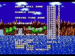 Sonic 1: Sega Pico Edition (Level Select/Genesis menu)