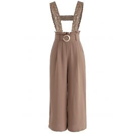 Rewrite the Crochet Pinafore Jumpsuit in Caramel