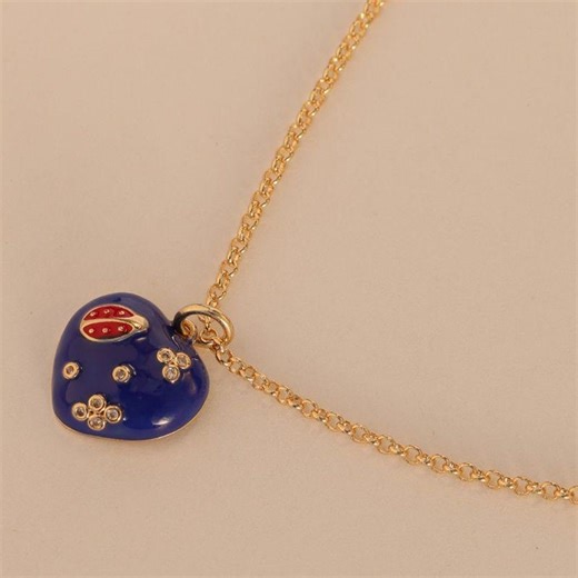 Ladybug Heart Pendant Necklace, Midnight Blue Enamel Heart, Dainty Necklace, Lucky Charm Necklace, Good Luck Gift for Her, Whimsical Gift - Etsy