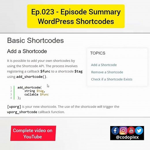 WordPress Shortcodes - Episode Summary