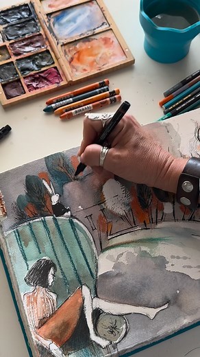 🎬 Next Live Tree class - November 21 We will make 4 studies (small paintings 9x12”) and one larger scale painting (12x16”) and I will share how I paint trees with main techniques I use. 🐧 Early bird registration by Nov 9 via link in a bio 🌳 🖼️ And work in a video was done in Composition Class (recording available - link in a same place) #watercolourart #sketchbookpages #mixedmediapainting #watercolorartist #aquarelleart #aquarelleartist #watercolourpaintings #mixedmediaartist #sketchbookdraw