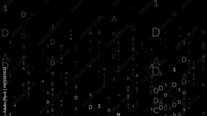 Rain of numbers in a computer. Motion. Beautiful hacker background with lines of changing numbers. Matrix rain of colored changing numbers on black background