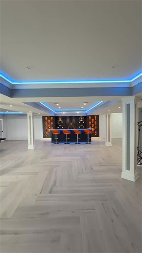 8.1K views · 143 reactions | From Bar  to Cinema  this basement was made for lavish nights in! • • #finishedbasement #bar #theater #swing #hgtv #luxuryhome #designinspo #custombuild #modern #gameroom #homegym #nichewall #nichedecor #trayceiling #interiordesign | Finished Basements NJ | Facebook