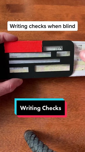 Using a check writing guide can be helpful for someone who is blind or visually impaired to write checks #instructorfortheblind #checks #awareness