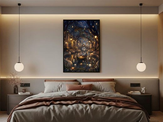 Enchanted Forest Canvas, Magical Night River Print, Dark Cottagecore Fairy Wall Decor - Etsy