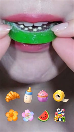 🍉🍥 ASMR EMOJI FOOD: Watermelon Jelly & Meringue Cookie | Eating Sounds (sped up)