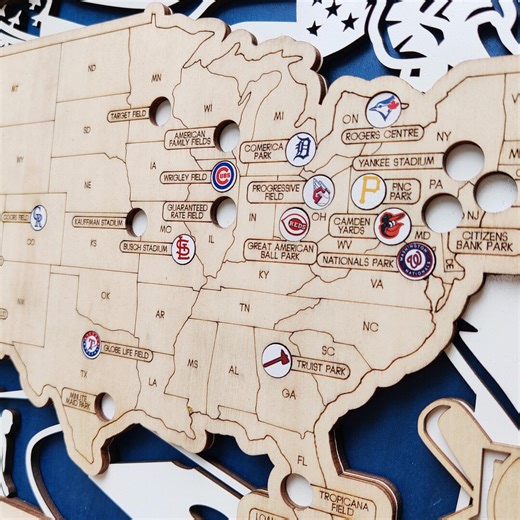 Custom Baseball Stadium Travel Map Tracker, MLB Stadium Map, Handmade Ballpark Map Gift for Him, Stadium Tour Map, Gift for Baseball Lover - Etsy