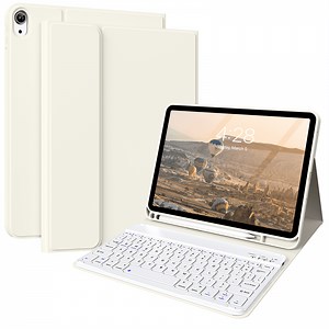 Aoub iPad A16 Case Keyboard for iPad 11th Generation / iPad 10th Generation 2025/2022, Magnetic Detachable Wireless Bluetooth Keyboard Case, White