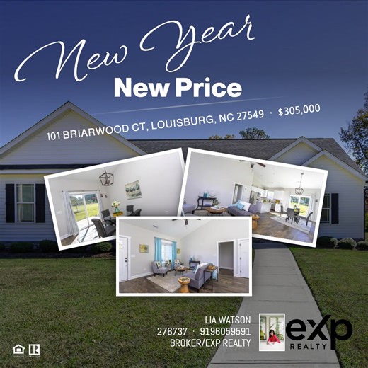 Happy New Year! We’ve made a price adjustment on this move-in-ready ranch in Louisburg — now offered at $305,000. This beautiful home features a functional ranch layout, quality finishes, and a convenient location close to downtown Louisburg and everyday amenities. Schedule your tour today! | Lia Watson Real Estate Broker EXP Realty
