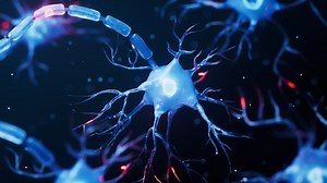 Biology nerve cell with biomedicine concept, 3d rendering. | Premium Stock Video Footage