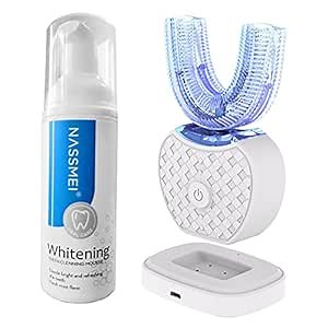 Ultrasonic Automatic Toothbrush Teeth Whitening Toothbrush for Adults 360°Electric Toothbrush 30'' Automatic Timer Wireless Charging Washable Travel Home Dual-use,White
