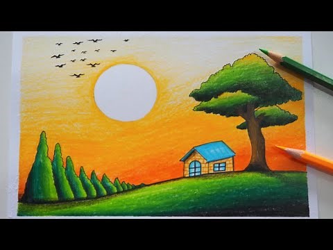 สอนวาดรูปธรรมชาติแบบง่ายๆ |สีไม้ | How to draw Landscape
