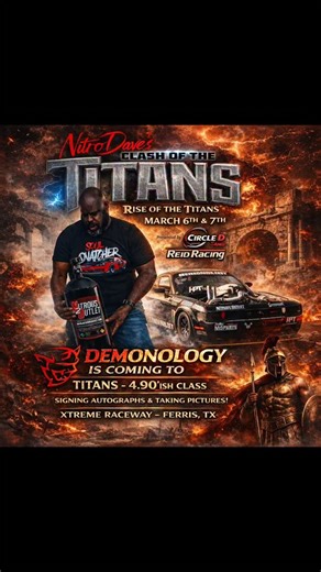 Demonology on Instagram: "New class. New power. Same Demon. 😈 I’m entering the 4.90’ish class at Clash of the Titans with Nitrous Outlet on board and a brand-new Race Winning Brands engine built by Late Model Engines and installed by TXELITE. March 6–7 • Xtreme Raceway • Ferris, TX This one’s for the Titans. Let’s see who survives. #NitrousOutlet #RaceWinningBrands #LateModelEngines #TXELITE #Demonology ClashOfTheTitans 4Point90 SoulSnatcher"