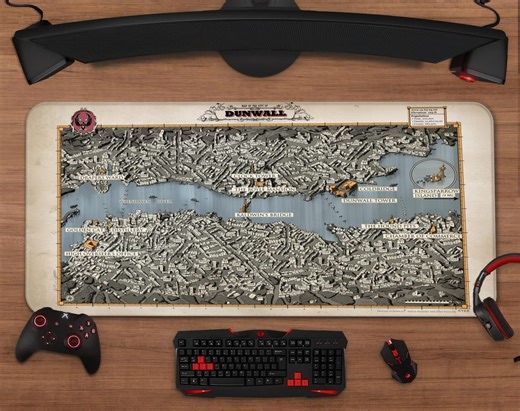 Dishonored Dunwall Map Mouse Pad | Steampunk Extended Gaming Desk Mat - Etsy