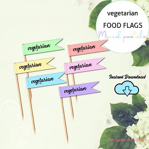 PRINTABLE Vegetarian Food Flag, Vegetarian Topper, Vegetarian Catering Sign, Allergy Cooking, Food Tags, Allergy Alert, Food Pick, Cafe Flag - Etsy
