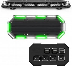 SpeedTech Lights K-Force Elite 27 TIR Mini LED Light Bar – 84 LEDs 252W Magnetic Roof Mount Emergency Strobe Light for Police, Fire, EMS, Tow & Security (Green/Clear Alternating)