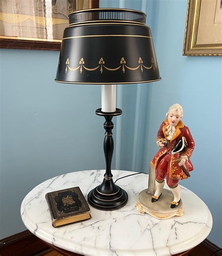 Vintage Black & Gold Tole Lamp: Metal Shade With Neoclassical Swag Design - Etsy