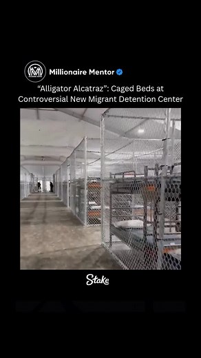 Millionaire Mentor on Instagram: "A first look inside “Alligator Alcatraz” 🐊🚨 New footage reveals bunk beds caged inside a high-security migrant detention center deep in the Florida Everglades. Opened on July 1 with President Trump in attendance, the facility is located at the Dade-Collier Airport in Big Cypress National Preserve. Officials say it’s designed to detain individuals deemed high-risk, but critics are calling it inhumane. DHS Secretary Kristi Noem claims the site will help “lock up