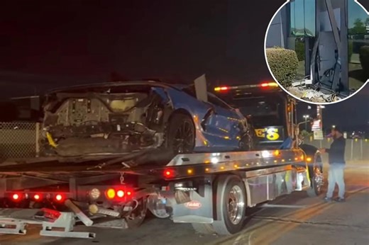 Insane moment out-of-control Corvette flips end over end on busy SoCal freeway before crashing into Maserati dealership