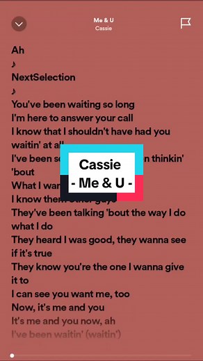 Cassie - Me & U Lyrics Video