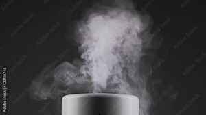 Working humidifier at black background. Healthcare concept. Steam from ultrasonic humidifier. Vapor from humidifier. 4K,UHD