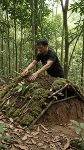 Forest Shelter Building From Natural Materials #shorts #Bushcraft #Survival