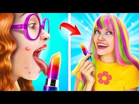 Extreme Rainbow Nerd MakeOver Hacks, um Beliebt zu Werden / Schönheitstransformation mit Gadgets