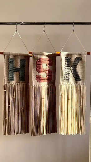 Finished 2024 with these three macrame letters✨ They’ve found a home with three little ones, making such a lovely addition to a kids’ room💕 #macramewallhanging #macrameletter #kidsroomdecor #kidsroomgift #macrameshop #macramé #etsyshop #macramedecor #macramecreations #modernmacrame #handmadedecor #walldecor #kidswalldecor #personalizedgifts | Between The Lines Macrame