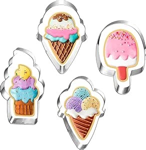 Ice Cream Cookie Cutter Set-4 Inches-4 Piece-Popsicle, Hard and Soft Ice Cream Cone, Summer Fondant Biscui Cutters