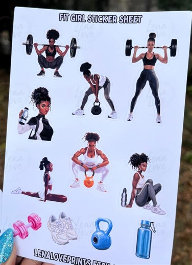 Black Fitness Stickers for Journals, Workout Planner Stickers, Fit Girl Vinyl Sheet | Gym Aesthetic, Wellness, Black Girl Magic - Etsy