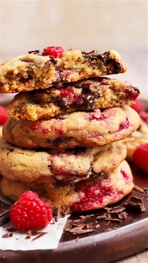 Raspberry Chocolate Chip Cookies have fresh tart berries baked right it, and I do something “quick” to make sure they don’t mash up. Check out my #recipe for all the tips to make these beautiful cookies. #chocolatechipcookies #raspberrycookies | Scientifically Sweet