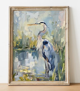 FINE ART PRINT Blue Heron Marsh Painting, Abstract Bird Painting, Bird Oil Painting, Lowcountry, Grandmillenial Art, Coastal Grandmother - Etsy