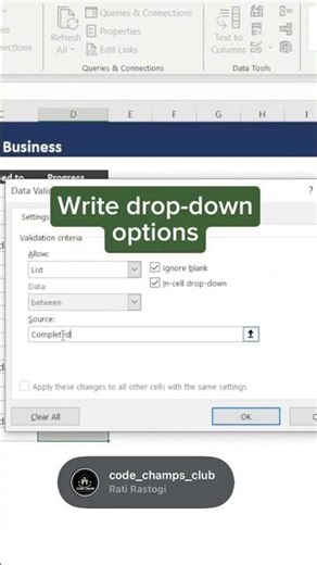 Excel Drop Down List in 30 Seconds 🔽 | Data Validation Trick #ExcelTips #excelshorts